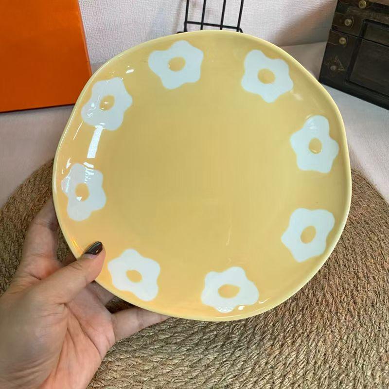 Японская винтажная ручная роспись в горошек, глиняная посуда с маргаритками, глубокие тарелки, креативная плоская тарелка с изображением луны и звезд, салат, обеденные блюда ручной работы