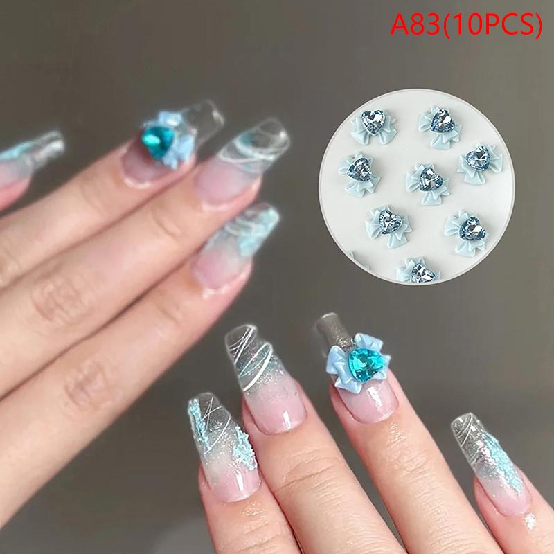 10pcs 3D Resin Bowknot Nail Charms with Pink Ribbon Bow Rhinestone, Jewelry Parts for Manicure Decor DIY Salon Accessory Gift