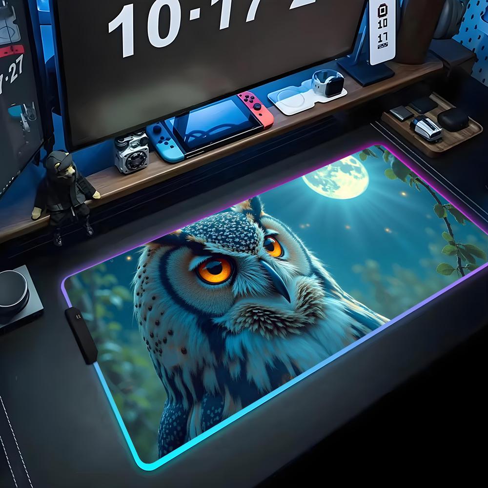 Art сова Коврик для мыши RGB Игровой коврик для мыши Большой светодиодный коврик Настольный коврик для ПК Светящийся коврик для мыши Большие коврики для клавиатуры Настольный коврик с подсветкой