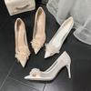 Fashion Wedding Shoes Women 2025 French Bridal Shoes Mesh Top Flower Main Wedding Dress High Heels Bridesmaids Champagne Single  Pumps