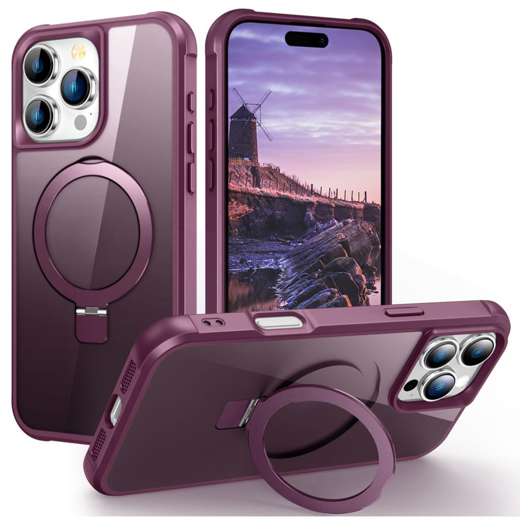 For iPhone 16 Pro Max Case Compatible with MagSafe Ring Holder Kickstand TPU+PC Phone Cover