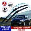 Для Hyundai Accent MC 2006-2011 автомобильный стеклоочиститель U-образный мягкий резиновый бескаркасный без кронштейна автомобильные дворники 22"+16"