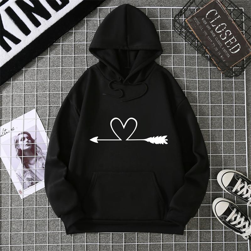 Women's Hoodie High Street Unisex Style Double Pockets Sweatshirts Outerwear Heart Print Women's Clothing