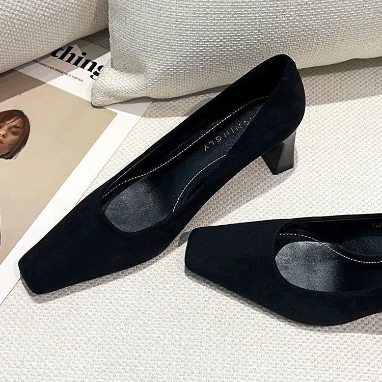 Женские туфли на высоком каблуке с квадратным носком, модные туфли на толстом каблуке, сексуальные туфли-лодочки с мелким вырезом, женские сандалии, новый тренд 2025, весенние, удобные, элегантные, Mujer