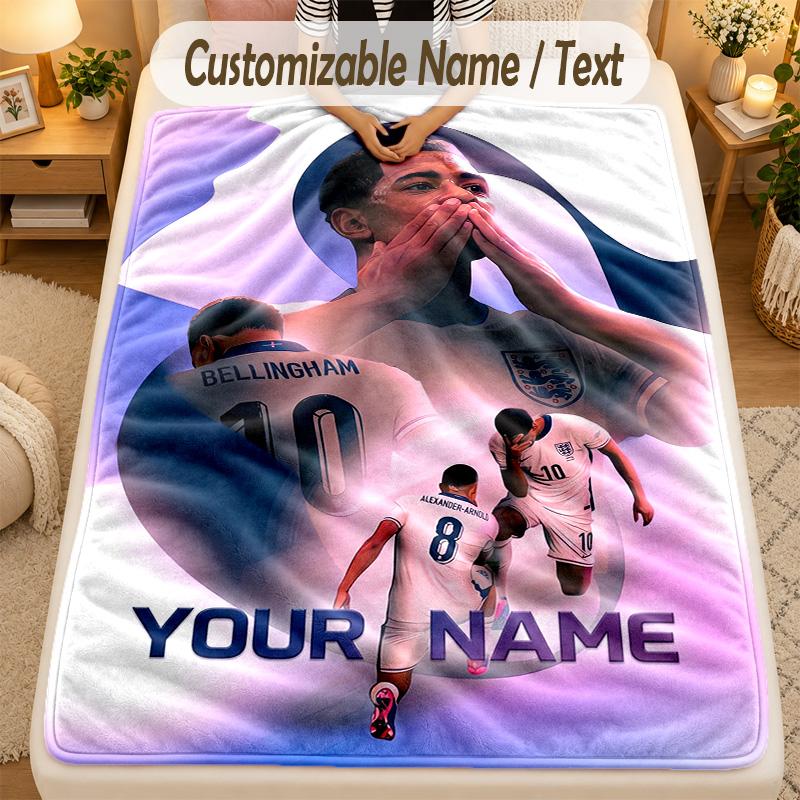 Flannel BlanketJude Bellingham Custom Name Text Personalized Soft Warm Throw Blanket Home Decor Gift