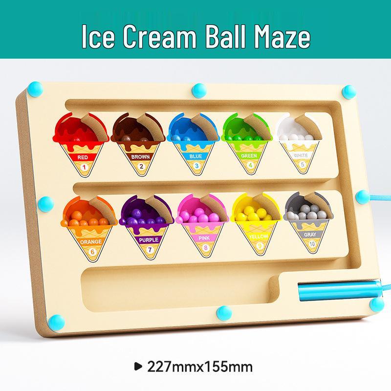 Wooden Dinosaur Ice Cream Maze: Magnetic Puzzle for Kids' Spatial and Logical Thinking, Pencil Grip, and Early Education