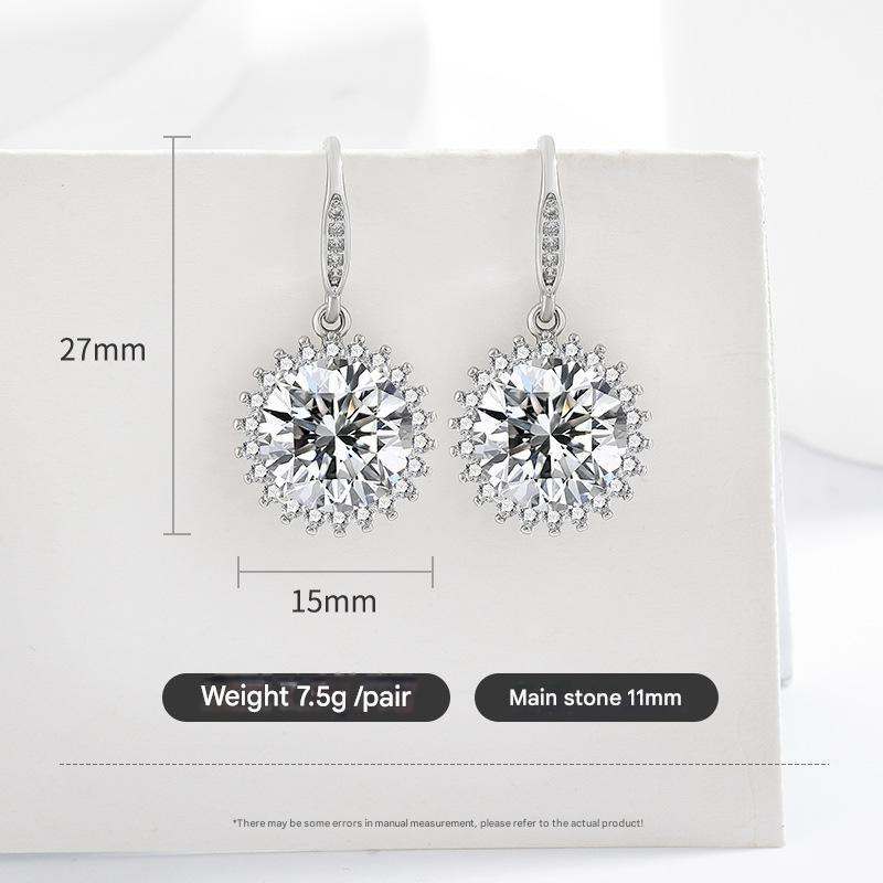 925 Sterling Silver 5 Carat Sunflower Zircon Earrings Birthday Anniversary Wedding Party Gift