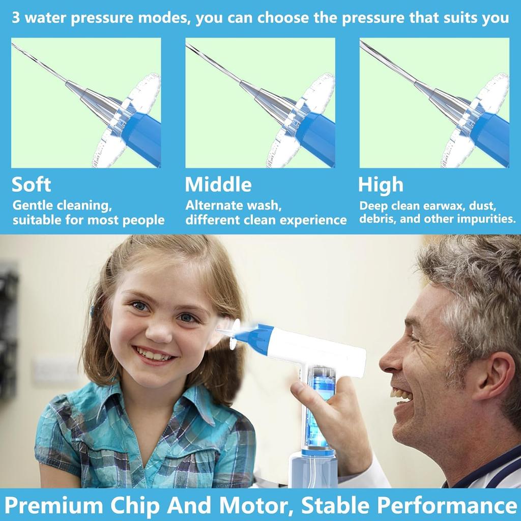 Ear Wax Removal Kit, Electric Ear Cleaner with Ear Irrigation System, Safe and Effective Ear Wax Removal Tool with LED Light & 3 Water Pressure