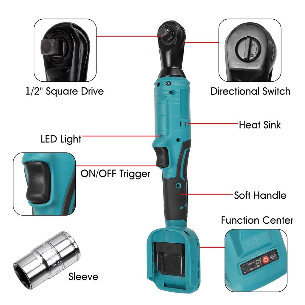 47.5NM Brushless Electric Ratchet Wrench 1/2'' Ratchet Wrench Set Angle Drill Screwdriver Power Tool for Makita 18V