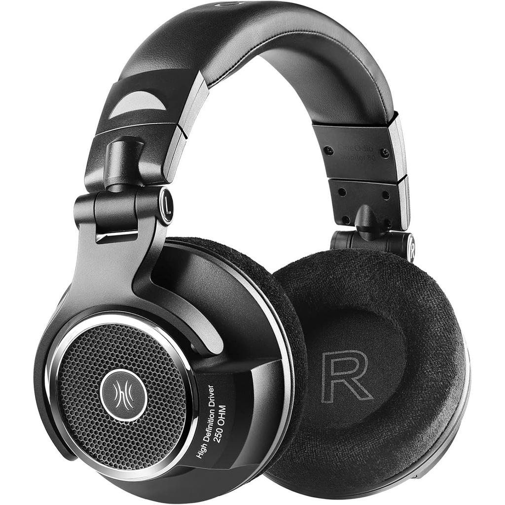 M80 Открытые студийные наушники с кабелем, накладные наушники с сопротивлением 250 Ом, мониторные наушники 80 для микширования, мастеринга, редактирования, бархатные амбушюры, съемный кабель