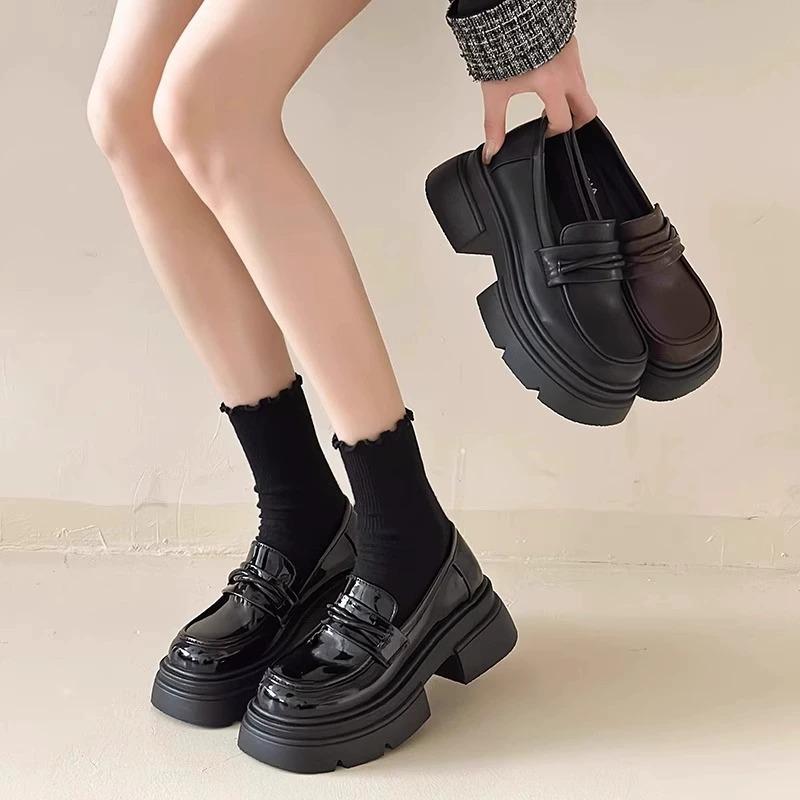 Thick-soled Thick-heeled Small Leather Shoes Women's New Autumn One-pedal Women's Shoes Single Shoes Black