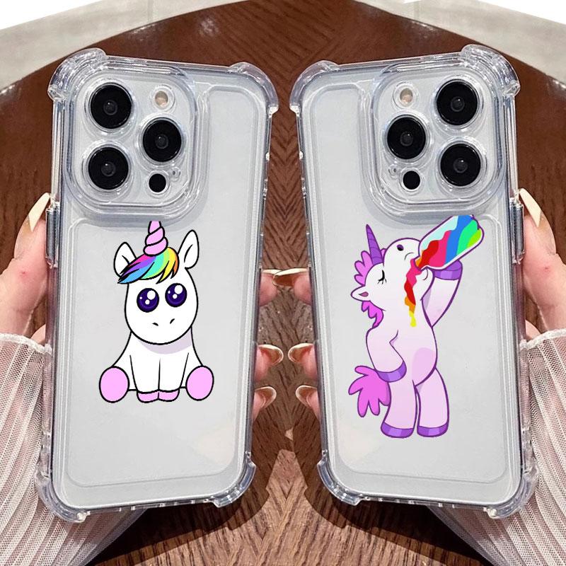 Unicorn with Rainbow Pee Cartoon Phone Case Clear For iPhone 17 16 14 15 11 12 13 Pro Max 16E 15 16 Plus 17 Air Shockproof Cover