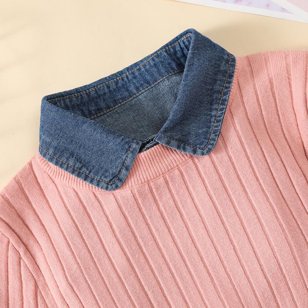 Women's Blue Washed Denim Pointed Collar Fake Collar, Professional Casual Versatile Decoration Half Shirt Style Collar
