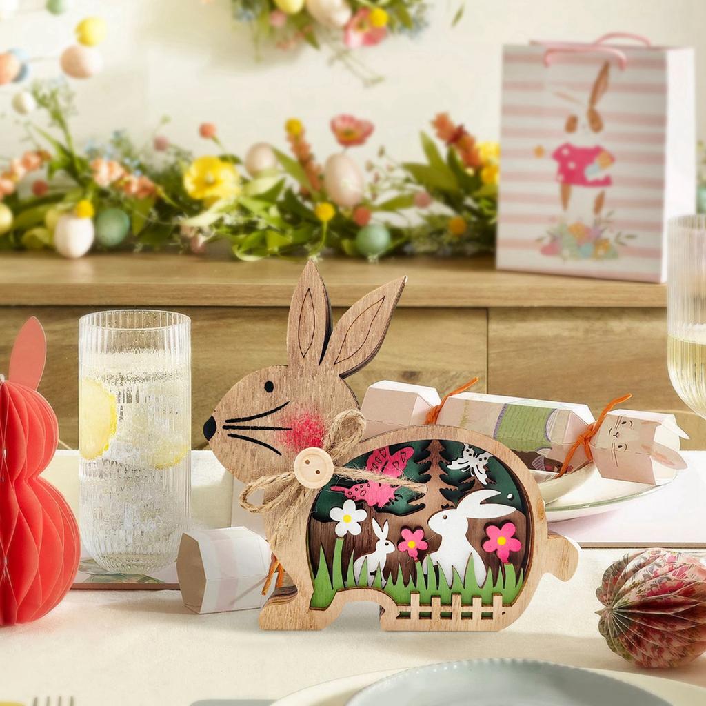 Easter Wooden Crafts Luminous Wooden Colorful Lighting Ornaments Home Festival Desktop Decorations.