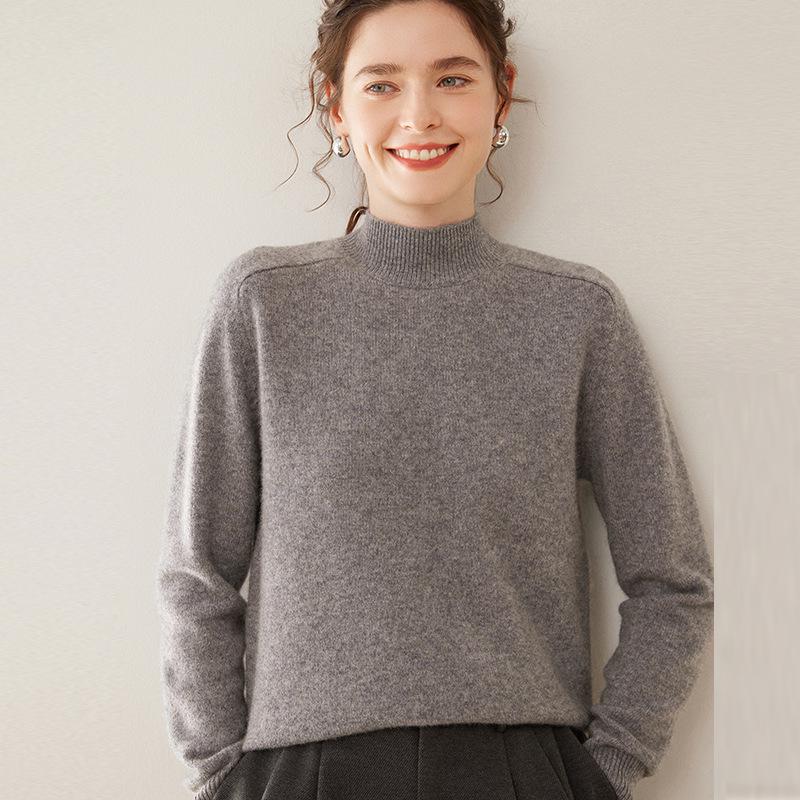 Женский кашемировый зимний свитер - Полувысокая горловина, Толстая вязка, Рукав реглан, Пуловер свободного кроя.