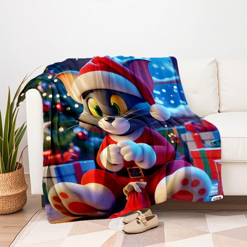 "Tom & Jerry Christmas Santa Costume for Kids"Blanket Flannel Throw Blanket for Sofa, Bed, Travel, Camping, Office