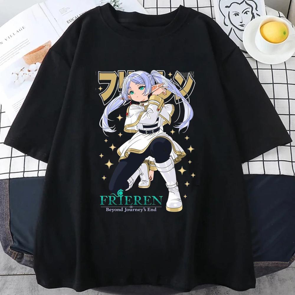 Frieren TShirt Unisex Cartoon Tshirt Short Sleeve Women Beyond Journeys End Anime Clothing TShirt Cotton Tees Top