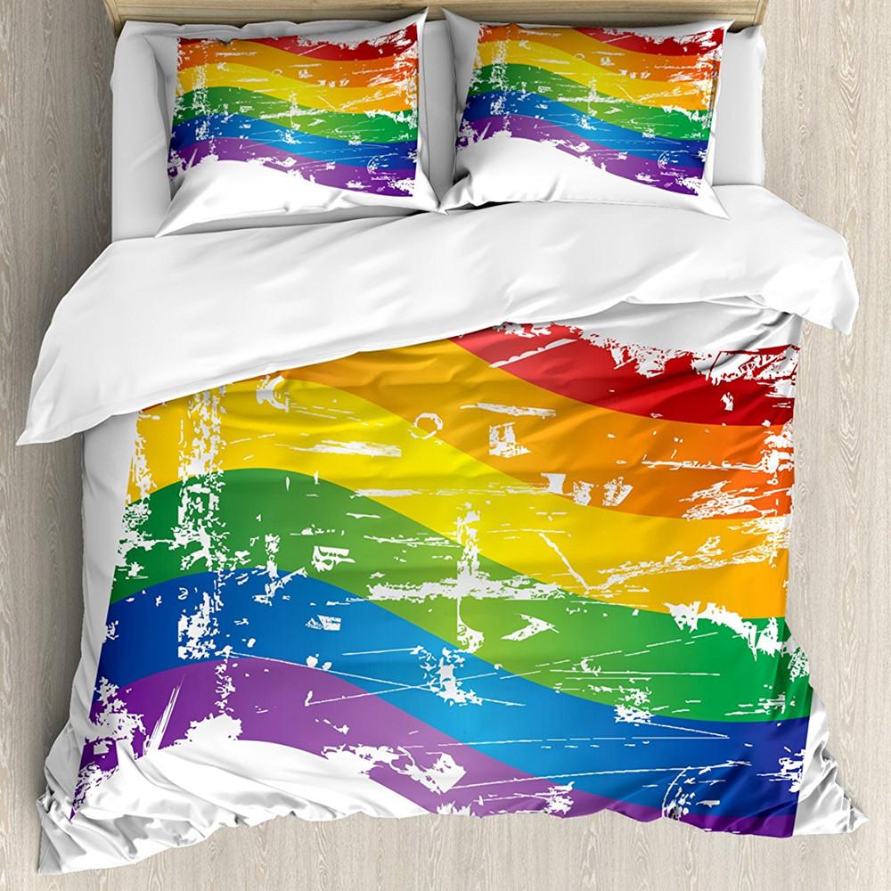Комплект пододеяльника Pride Полиэстер Люди, празднующие Международный день сообщества ЛГБТ, с разноцветным полосатым дизайном Комплект постельного белья