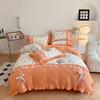 4Pcs Princess Bow Korean Duvet Cover With Ruffle Lace Luxury Bedding Set Bed Sheet For Girls Flower Bedspread Decor Home