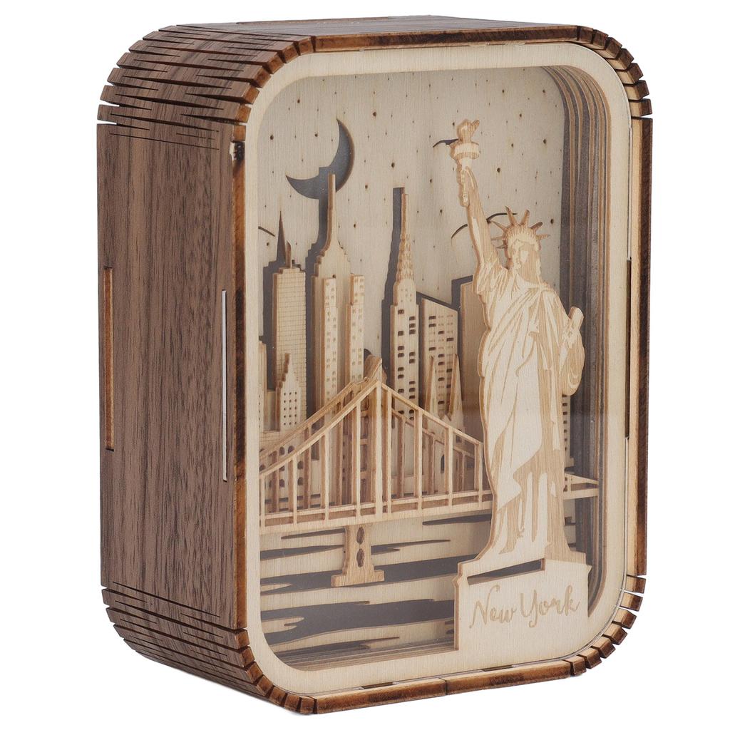 3D Wood Carved LED Night Light Innovative Wood Carved Table Lamp City Series Bedroom Ambient