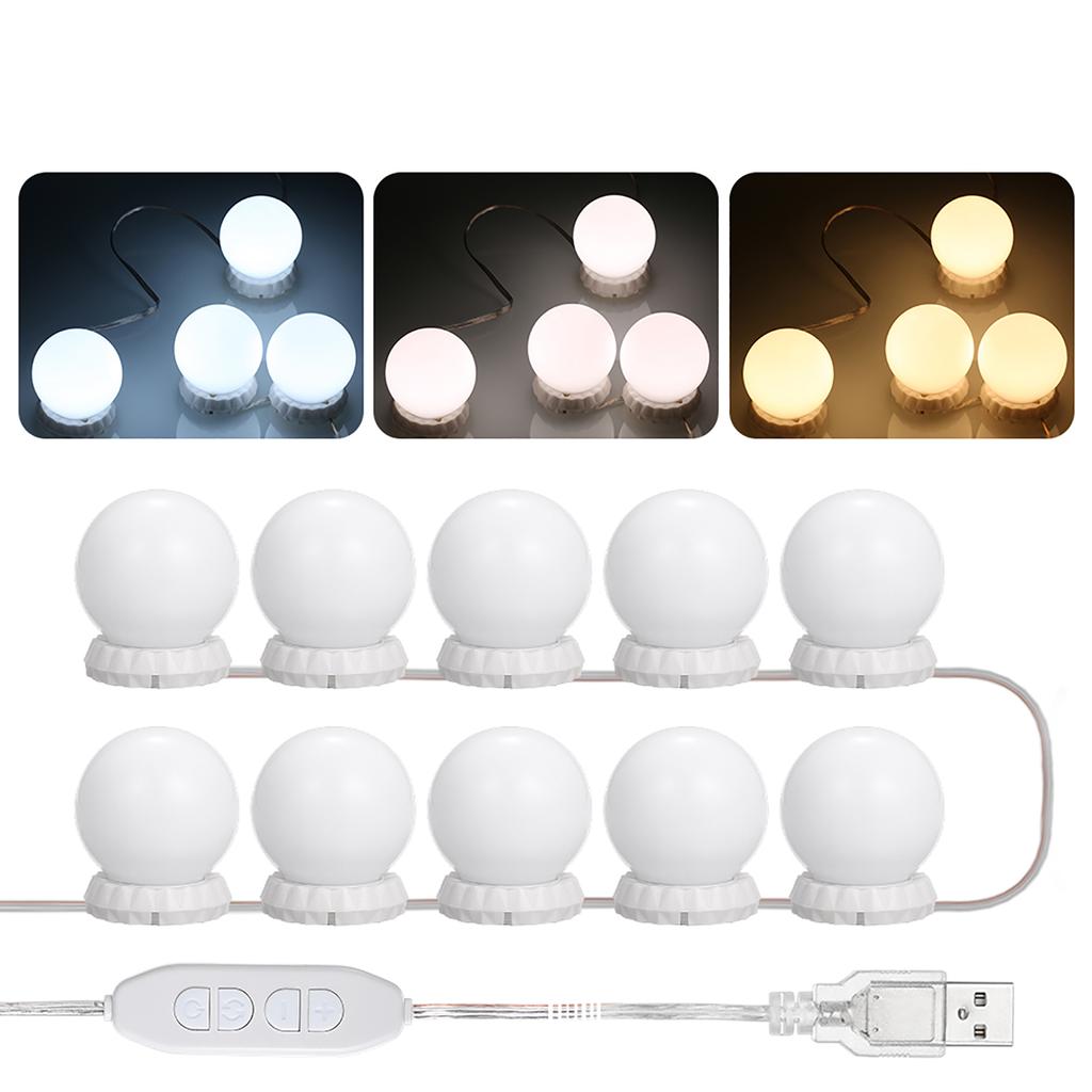 Vanity LEDs Mirror Lights Kit with 10 Bulbs Adjustable 10 Brightness & 3 Lighting Modes USB Mirror String Light for