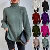2024 Autumn/Winter Women's Knitted Mid-Length Raglan Sleeve High Turtleneck Slit Sweater Dress