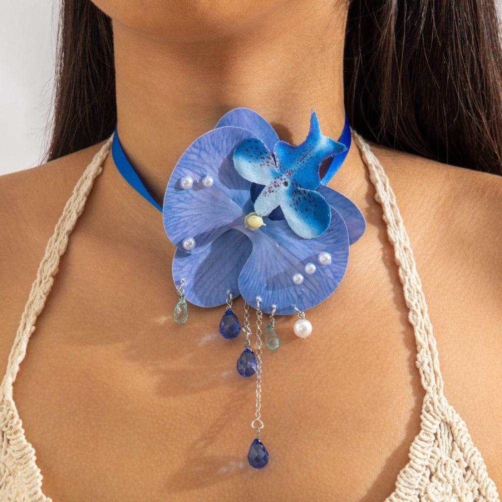 Drawstring Butterfly Orchid Clavicle Chain Lace Up Korean Style Choker Flower Necklace Jewelry