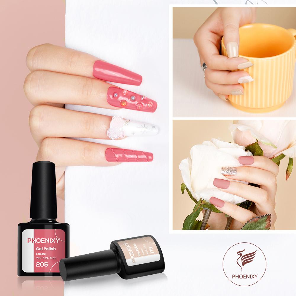PHOENIXY 7 мл гель-лак для ногтей, полуперманентный гель, 3 цвета, блестящий гель, отмачиваемый, блестящий стартовый набор, маникюрный набор для маникюрного салона