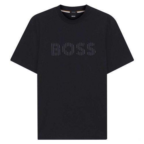 Boss Mens Stripe Cotton Logo T-Shirt