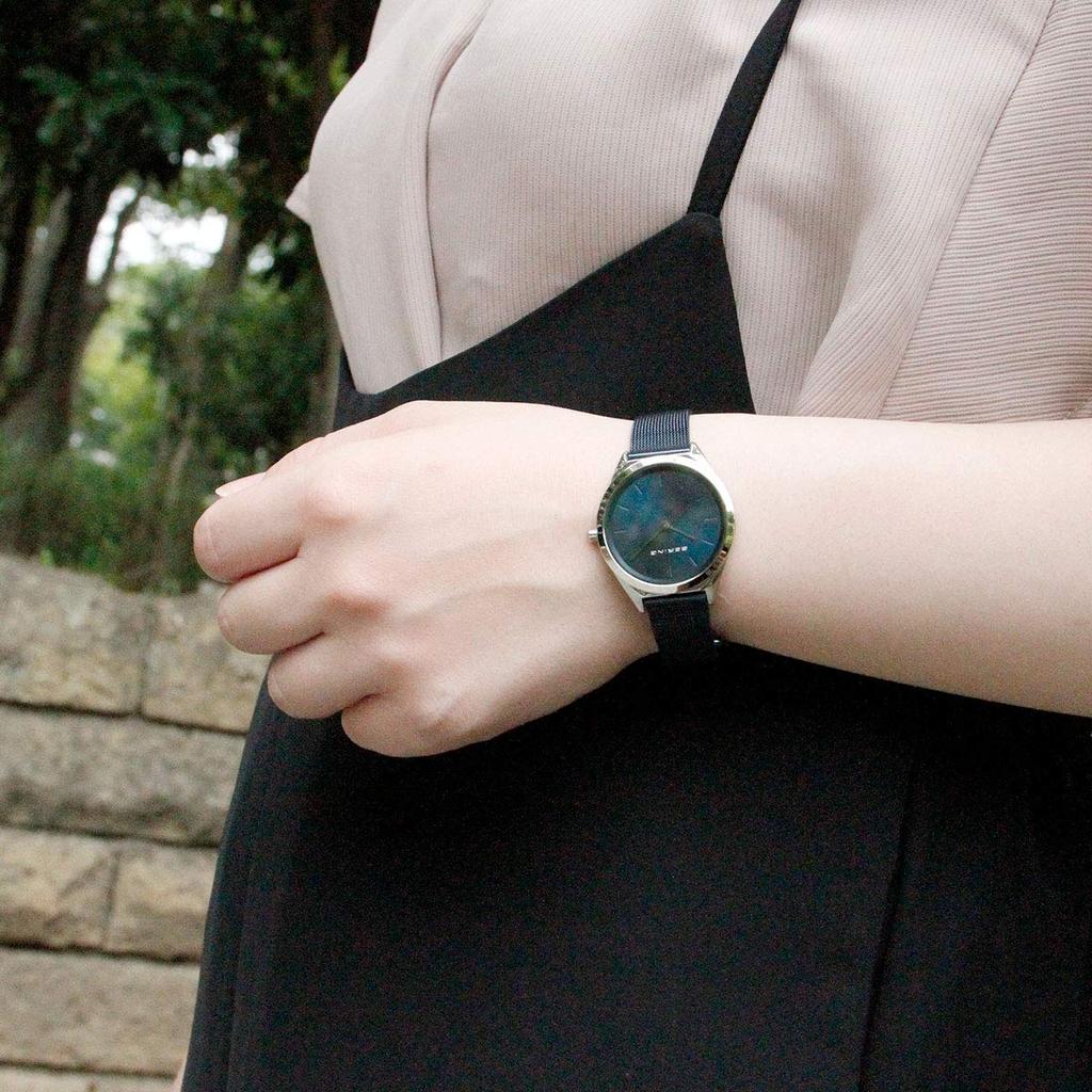 BERING Аналоговые кварцевые ультратонкие коллекционные часы с ремешком из нержавеющей стали, сапфировым стеклом, синим сетчатым ремнем, обычный импортный продукт, 3 года внутренней гарантии