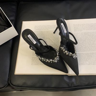 Весенние новые туфли-лодочки с острым носком и стразами на высоком тонком каблуке, шампанские сандалии на ремешке с перемычкой, женская обувь, одинарные туфли