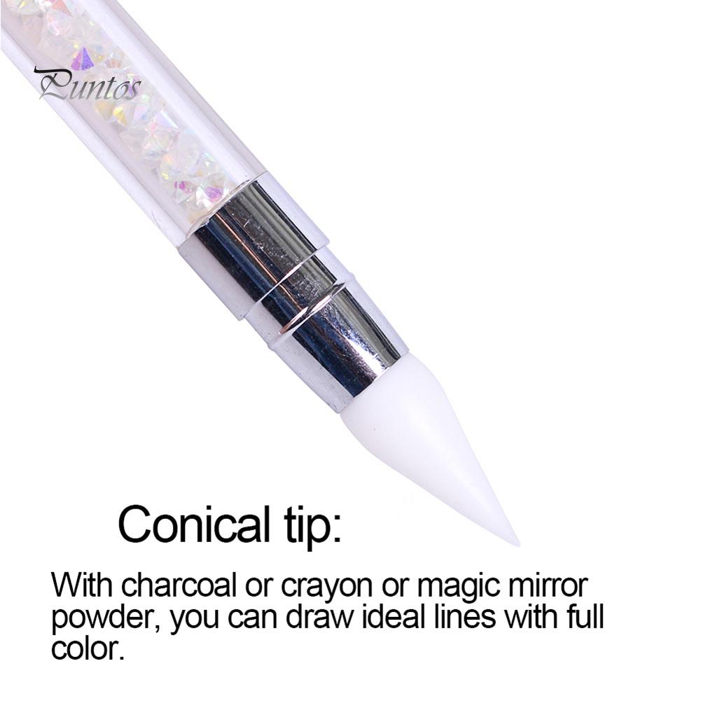 Puntos Nail Art Двойные остроконечные головки Силиконовый карандаш со стразами и бусинами Инструмент для подбора шпилек