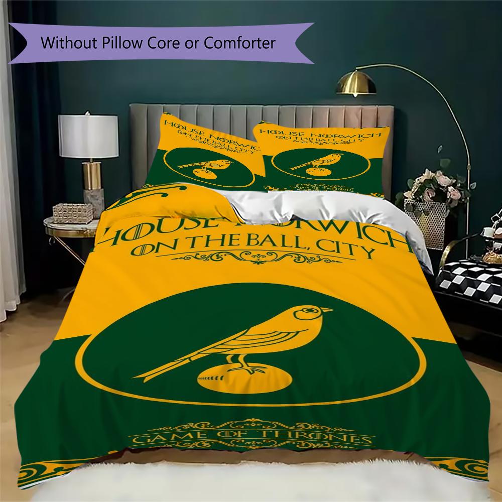 Norwich City FC Pattern Bedding uilt Set uilt Cover Pillowcase Home Decoration Birthday Gift (1 * duvet cover + 2 * pillowcase without core)