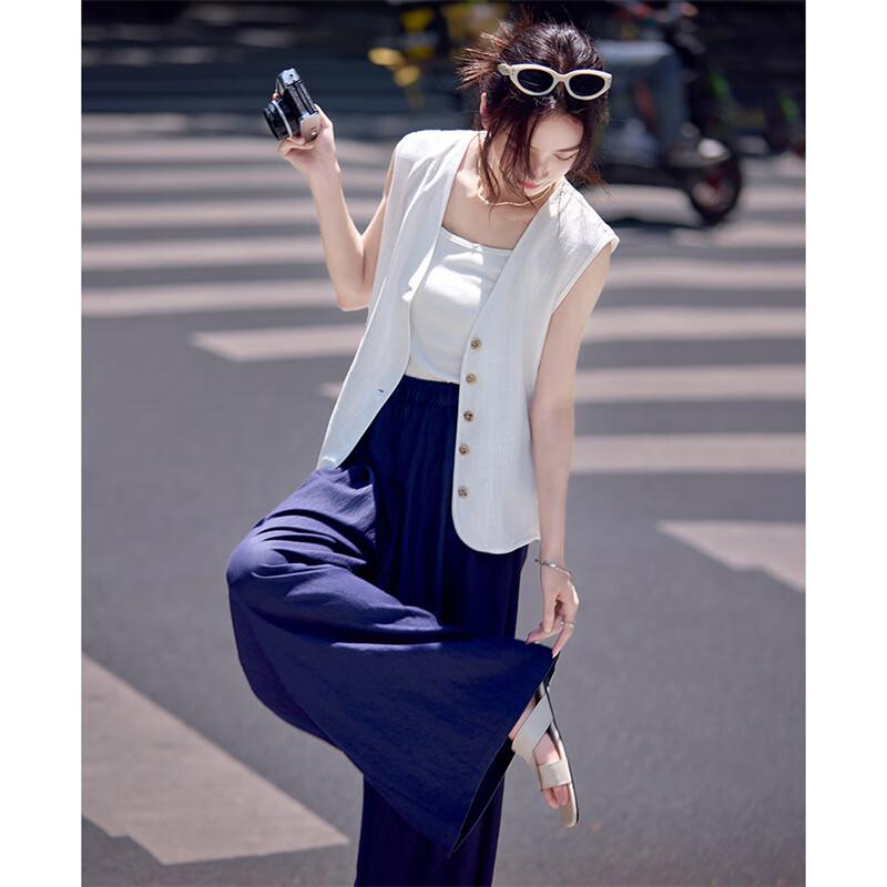 Женский жилет с V-образным вырезом из смесовой льняной ткани