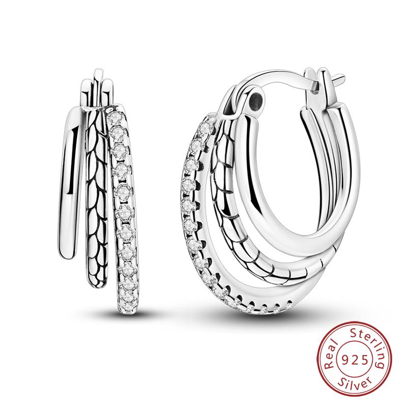 Charms Double Hoop Earrings For Women 100% 925 Silver Cubic Zircon Heart Star Moon Earrings Elegant Birthday Jewelry Gifts