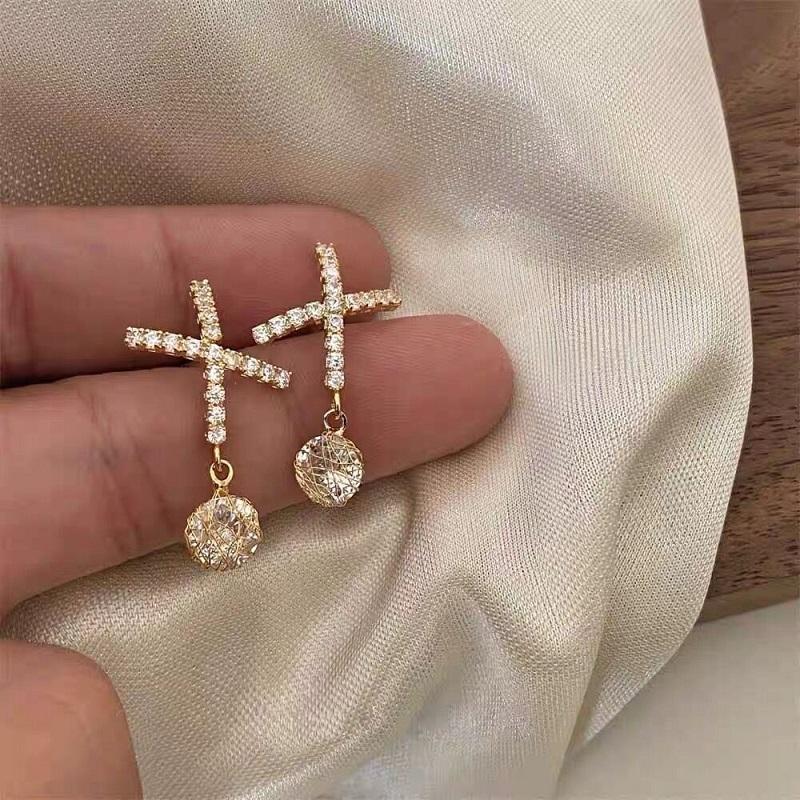 Модные минималистичные серьги-подвески из циркония для женщин, простые геометрические серьги-кресты для девочек, подвеска со стразами, Mujer