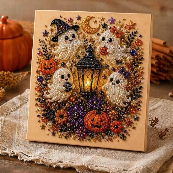 Quirky Halloween Art Projects Ghost Faux Pearl DIY Kit, Spooky 3D Bead Cool Pattern Kits Painting Crafts, Gothic Wall for Adults Beginners Decoration