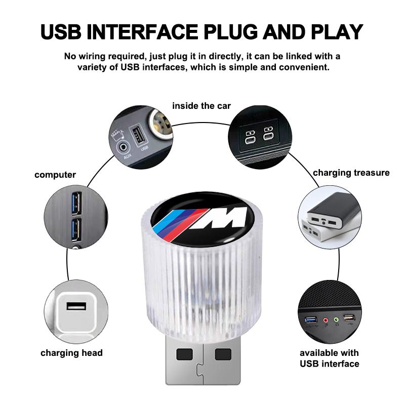 Эмблема M с логотипом USB Автомобильный светодиодный свет Автомобильный свет для создания атмосферы в салоне Для BMW X7 X3 X4 X5 X6 3 4 5 6 7 Серии Z4 M M3 M5 M6 E38 E39 E46 E53 E60 E61