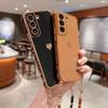 For Samsung S24 S23 S22 Ultra A55 A35 S21 FE A15 A25 A54 5G Crossbody Necklace Strap Lanyard Plating Heart ShockProof Cover