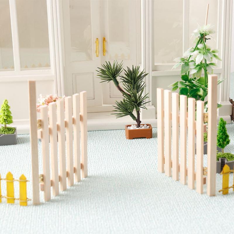 1Set Unpainted Rustic Fairy Garden Door 1/12 Scale Dollhouse Fence Mini Wooden Gate Wood Craft Scene Model Kids Pretend Play Toy