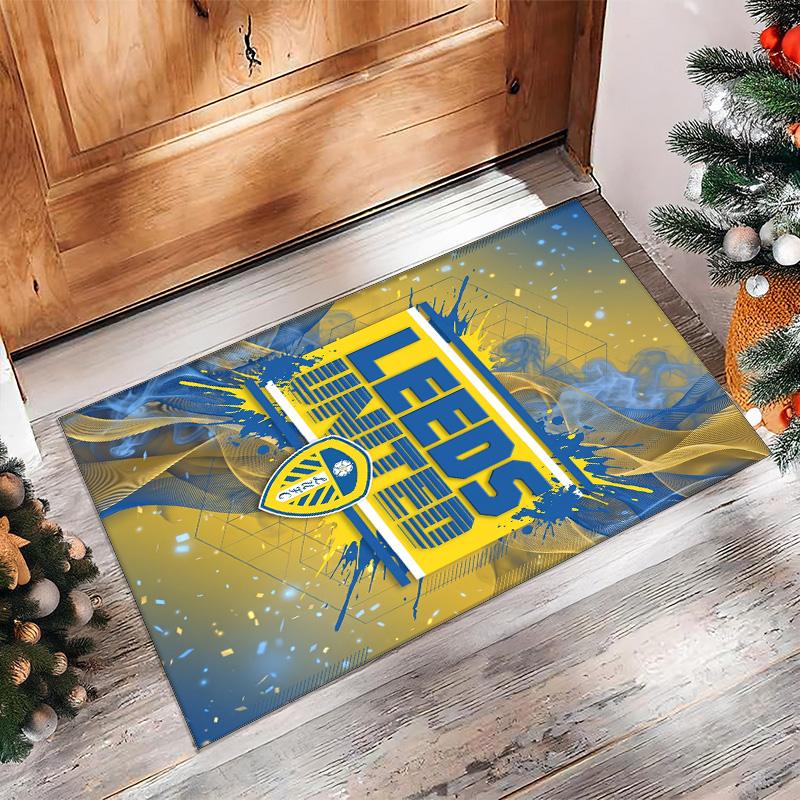 Leeds United Football Print Crystal Velvet Rug, Comfortable Water Absorbent Non Slip Indoor Floor Carpet