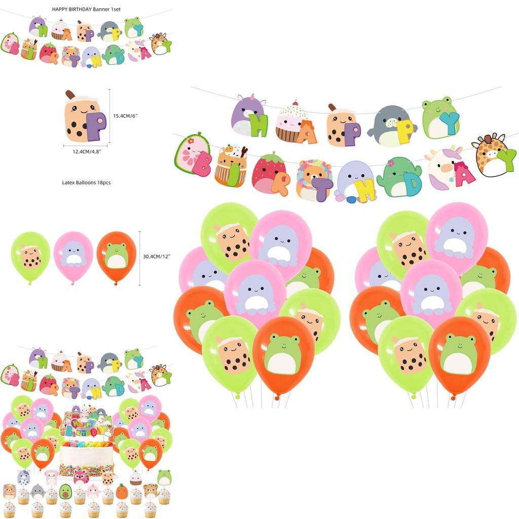 Очаровательные украшения на день рождения Squishmallows с топпером для торта, воздушными шарами и баннером