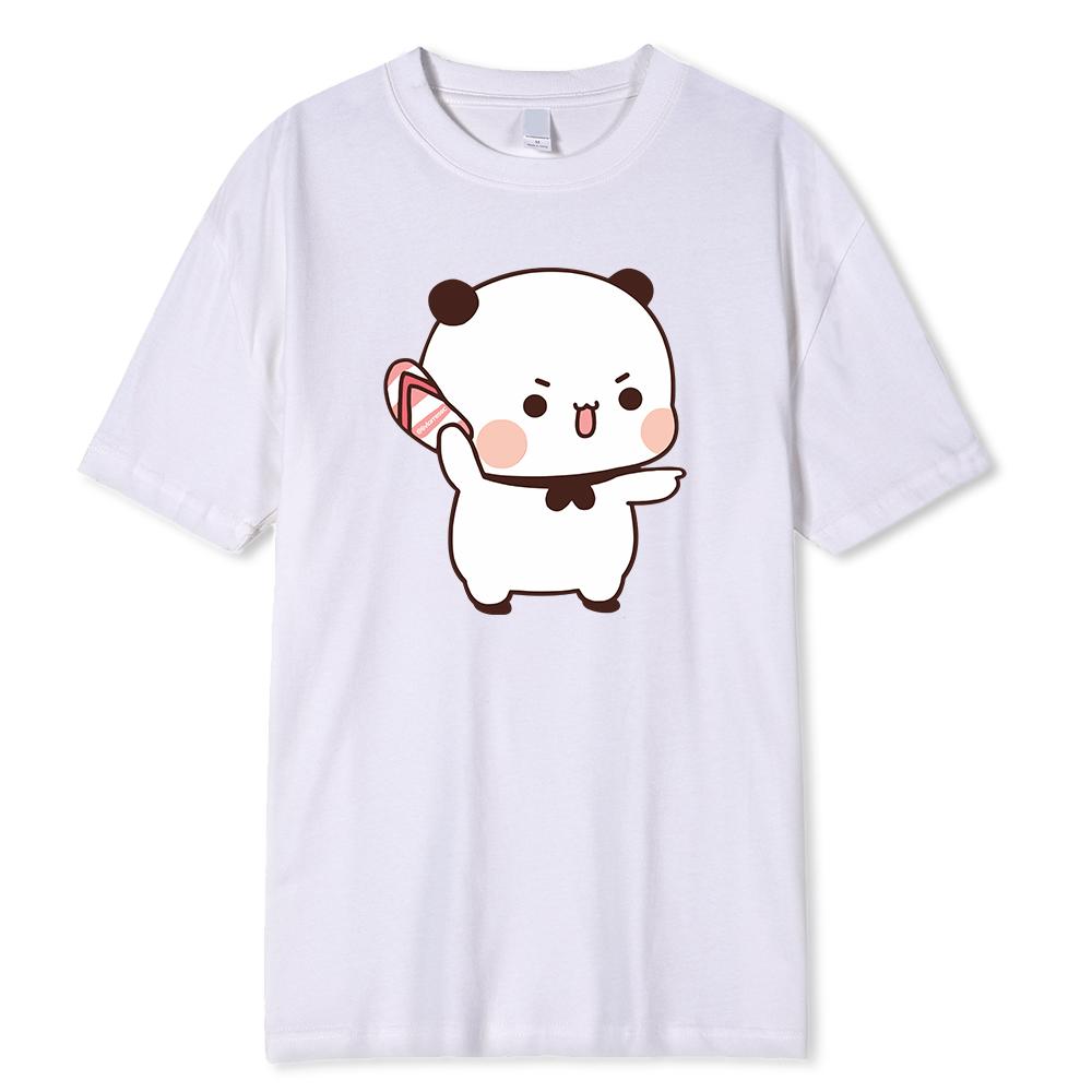 Прекрасный Бубу бросает шлепанцы в Дуду, так как он дразнит Бубу, футболка с медведем, кавайная мужская одежда, мужские топы, рубашка с рисунком