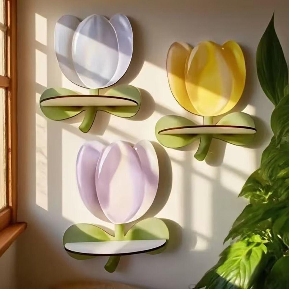 Wood Flower Wall Shelf Bohemian Style Crystal Display Shelf Decorative Wall Shelf  Candle Display