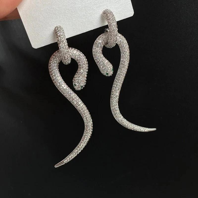 CAOSHI Punk Style Snake Shape Earrings for Women Luxury Brilliant Cubic Zirconia Jewelry for Party Gorgeous Accessories Gift