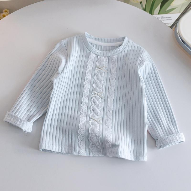 Girls Top Autumn Long-Sleeved T-Shirt Kids Solid Color Sweet Bow Blouse New Casual Bottoming Shirt Spring Baby Warm Children's Clothing