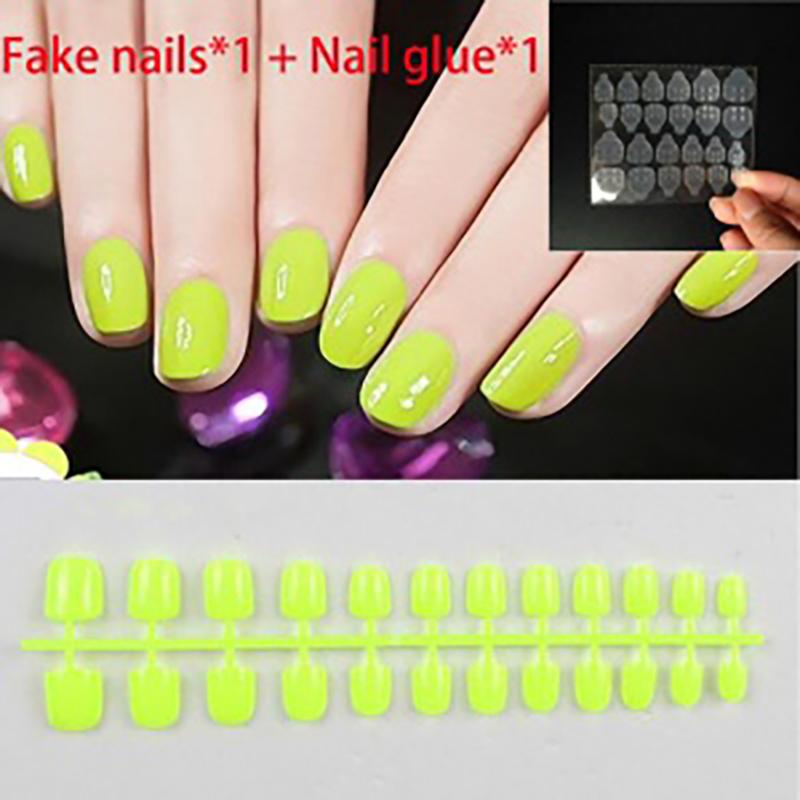 Fake Nails, Short Round, No Glue, 24 Pieces