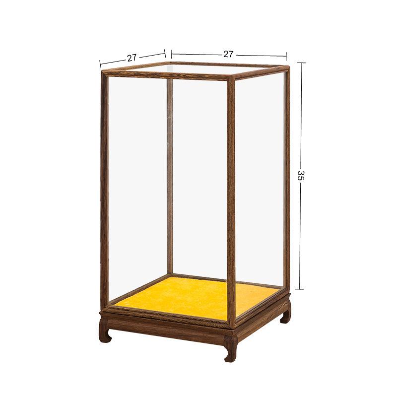 Rosewood Glass Treasure Cage for Guanyin and Buddha Statues – Custom Dustproof Display Box Ornament