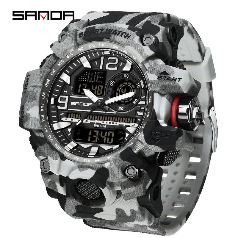 Sanda Молодежная Мода Светящиеся Водонепроницаемые Ударопрочные Будильник Мужские Часы