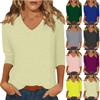Women’s Fashion Everyday Casual V-neck 3/4 Sleeve Solid Color T-shirt Top